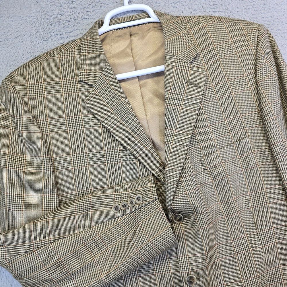 Vintage Stafford Suit Jacket Mens 44R Silk Wool‎ Glen Plaid Sports Coat Blazer